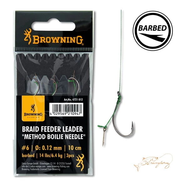 Browning Braid Feeder Leader Method Boilie Needle bronz-kötözött horog